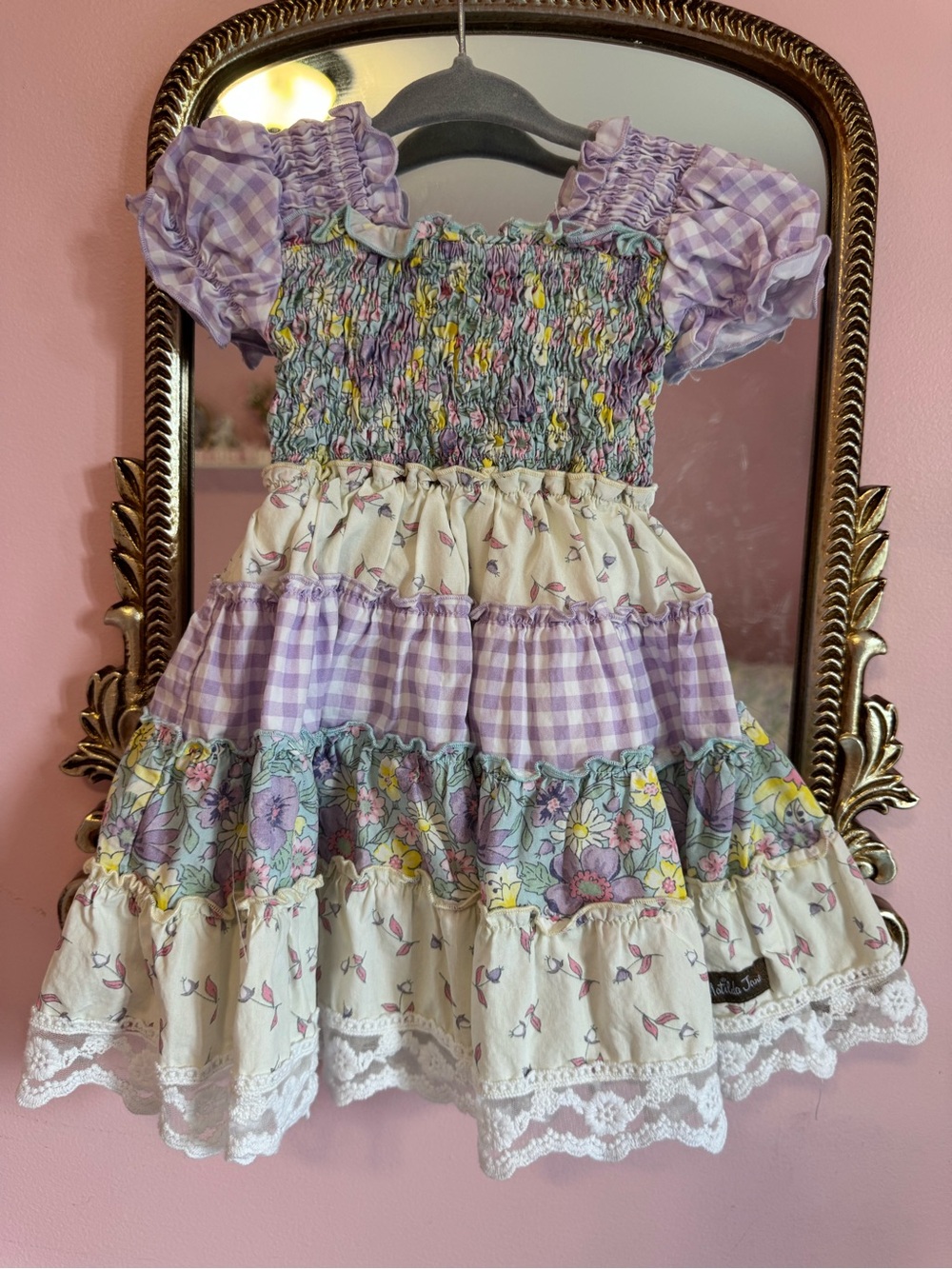 Matilda Jane Lavender Gingham & Floral Tiered Dress 6-12 months